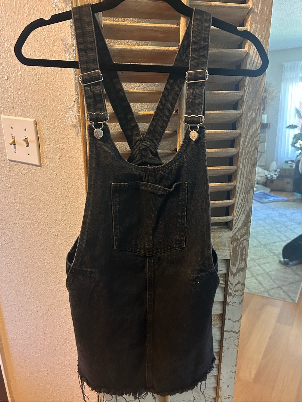 Zara Black Denim Overall Dress S with pockets